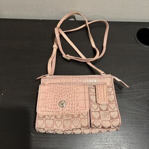 Brighton Crossbody Purse Wallet Pink Mix Croc Canvas Leather Hearts Vintage